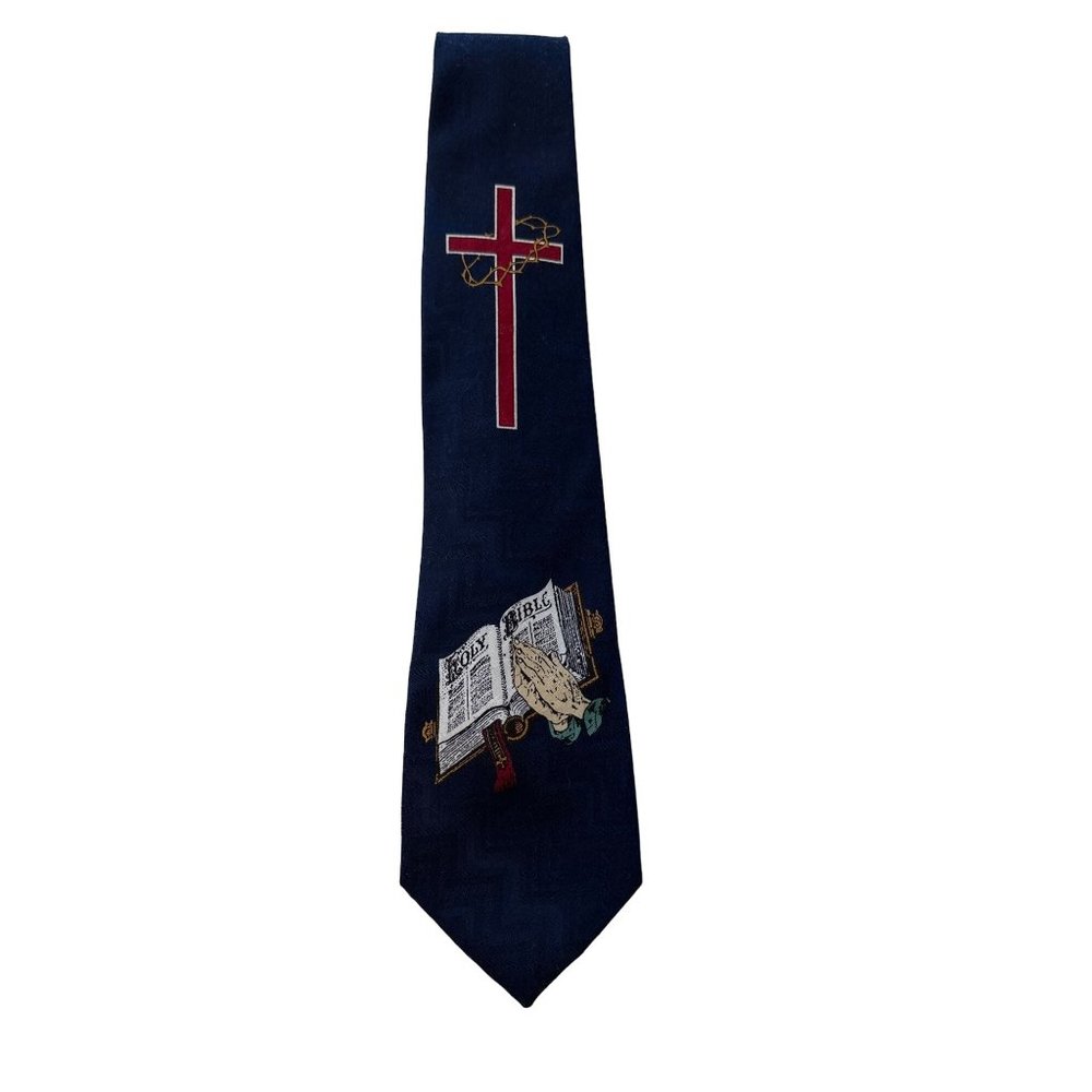 Men's Tie Renaissance Bible & Cross Blue